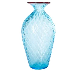 1950 Grande vaso Balloton azzurro con bordo bordeaux