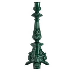 Alto Candelabro Barocco in Ceramica Verde Ramine