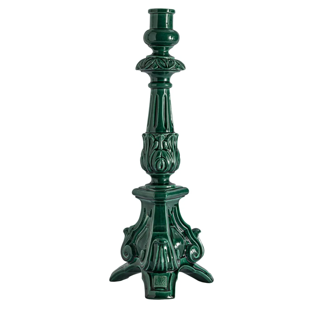 Alto Candelabro Barocco in Ceramica Verde Ramine
