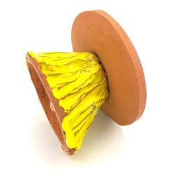 Alzata per torta Fungo Vulcano giallo cadmio e lilla