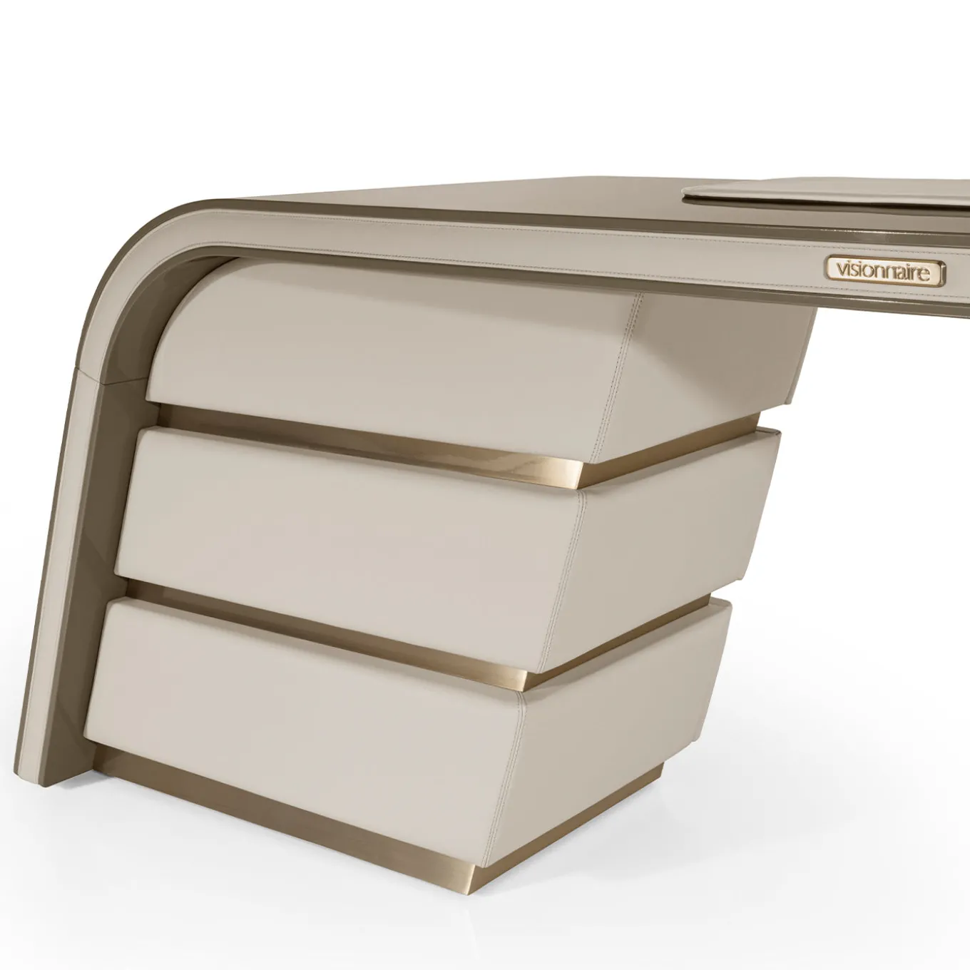 Ambassador Scrivania in Legno Beige e Pelle