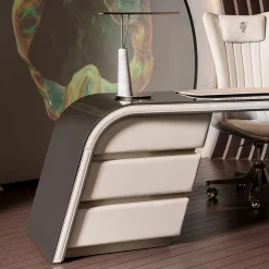 Ambassador Scrivania in Legno Beige e Pelle