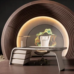 Ambassador Scrivania in Legno Beige e Pelle