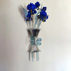 Applique a parete Cestoblu in vetro blu con struttura cromata a 3 luci