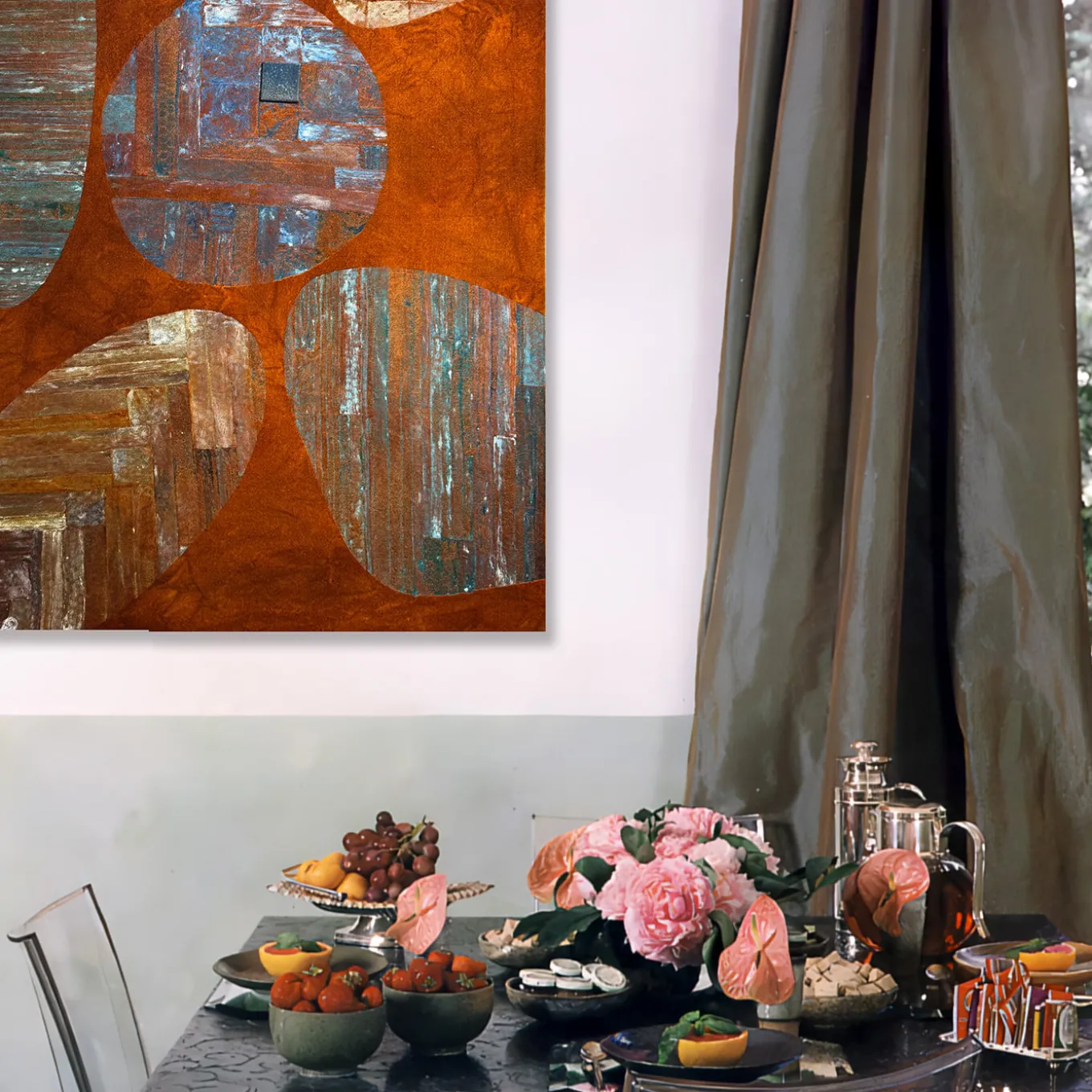 Arazzo Dipinto a Mano in Velluto Marrone Spazio