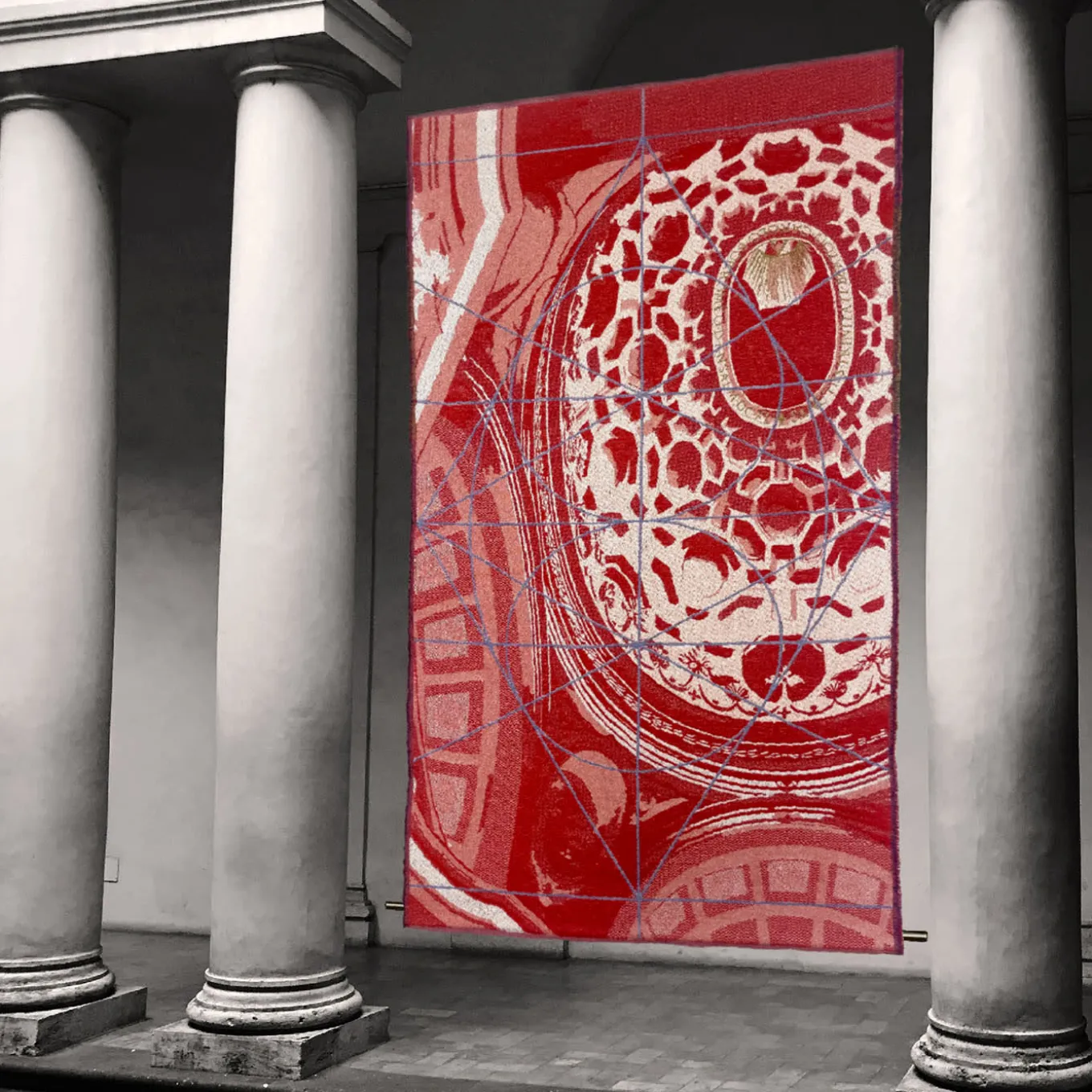 Arazzo double face Borromini in Rosso Bacca e Blu Blitzblau