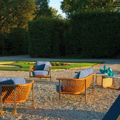 Basket Divano da Esterno in Tessuto Azzurro e Legno