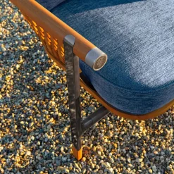 Basket Divano da Esterno in Tessuto Azzurro e Legno