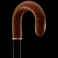 Bastone da passeggio con impugnatura curva marrone