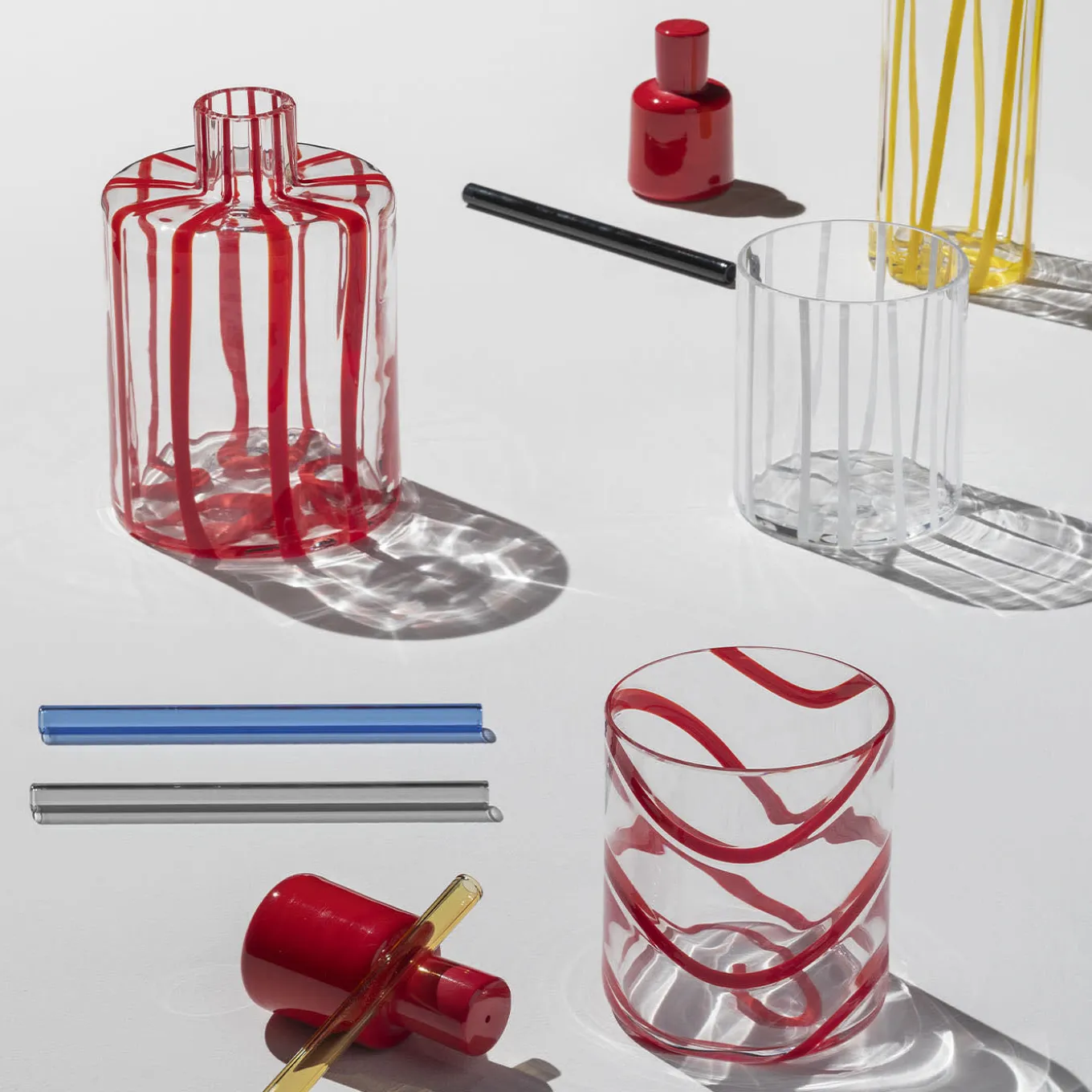 Bicchiere Highball in vetro Murano Cyrcus Striped Giallo e Trasparente