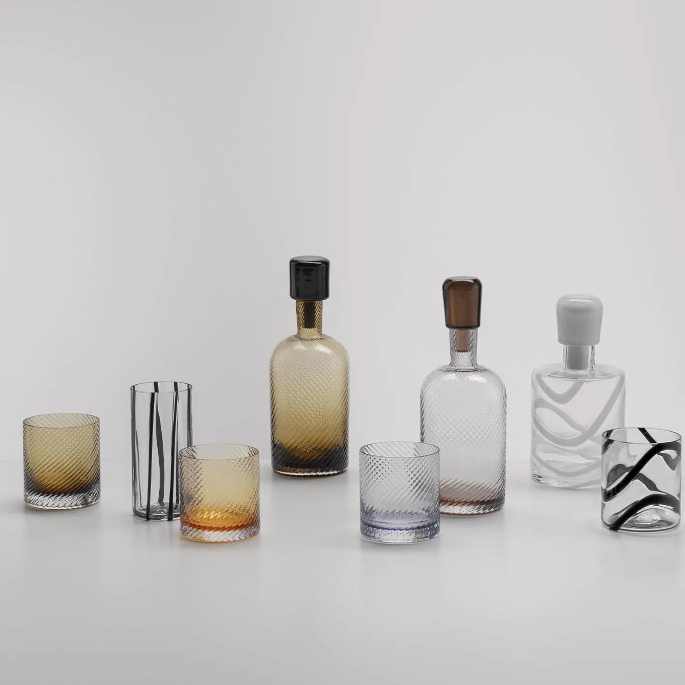 Bicchiere Highball in vetro Murano Cyrcus Striped Nero e Trasparente