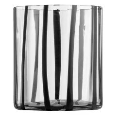 Bicchiere Tumbler in vetro Murano Cyrcus Striped Nero e Trasparente