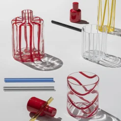 Bicchiere Tumbler in vetro Murano Cyrcus Esse Rosso e Trasparente