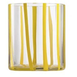 Bicchiere Tumbler in vetro Murano Cyrcus Striped Giallo e Trasparente