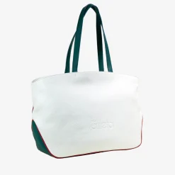 Borsa sportiva bianca e rossa con tasca a forma di racchetta da tennis
