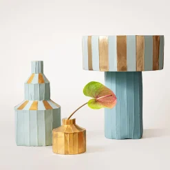 Bottiglia Decorativa Fide Corteccia D2/Verde azzurro chiaro con Accenti Dorati