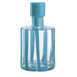 Bottiglia in vetro Murano Cyrcus Striped Azzurro Chiaro e Trasparente