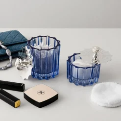 Box alta blu in cristallo con Coperchio Art Deco Placcato Argento