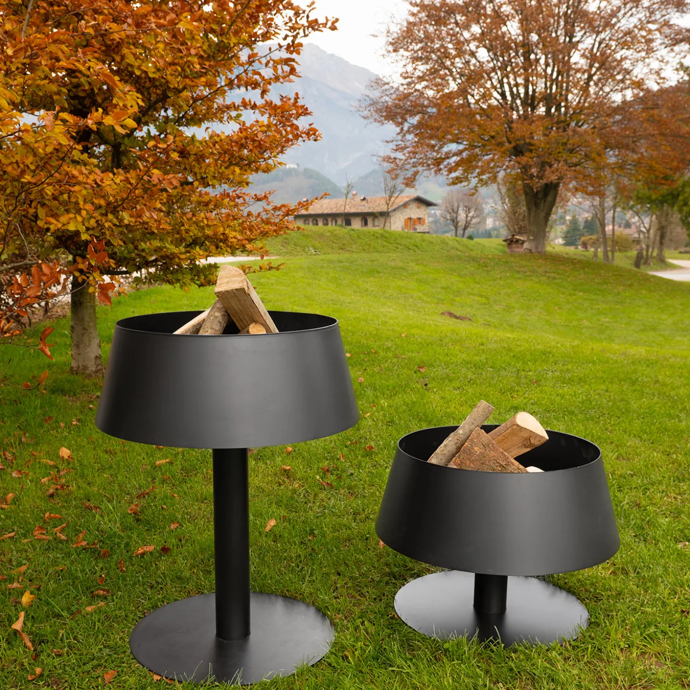 BR113N Braciere Lampada Alta rotondo in acciaio nero