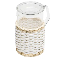 Brocca di vetro in pelle e rattan Marseille