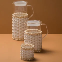 Brocca di vetro in pelle e rattan Marseille