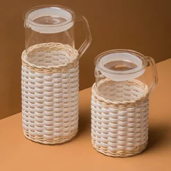 Brocca di vetro in pelle e rattan Marseille