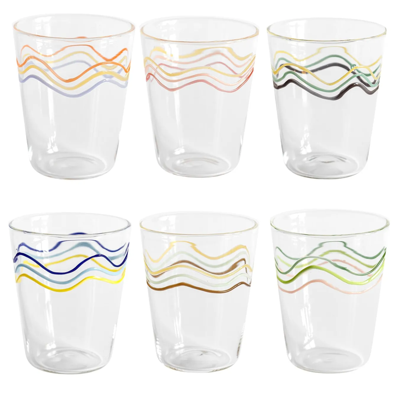 Cabinet De Curiosités Set di 6 bicchieri da acqua con onde colorate