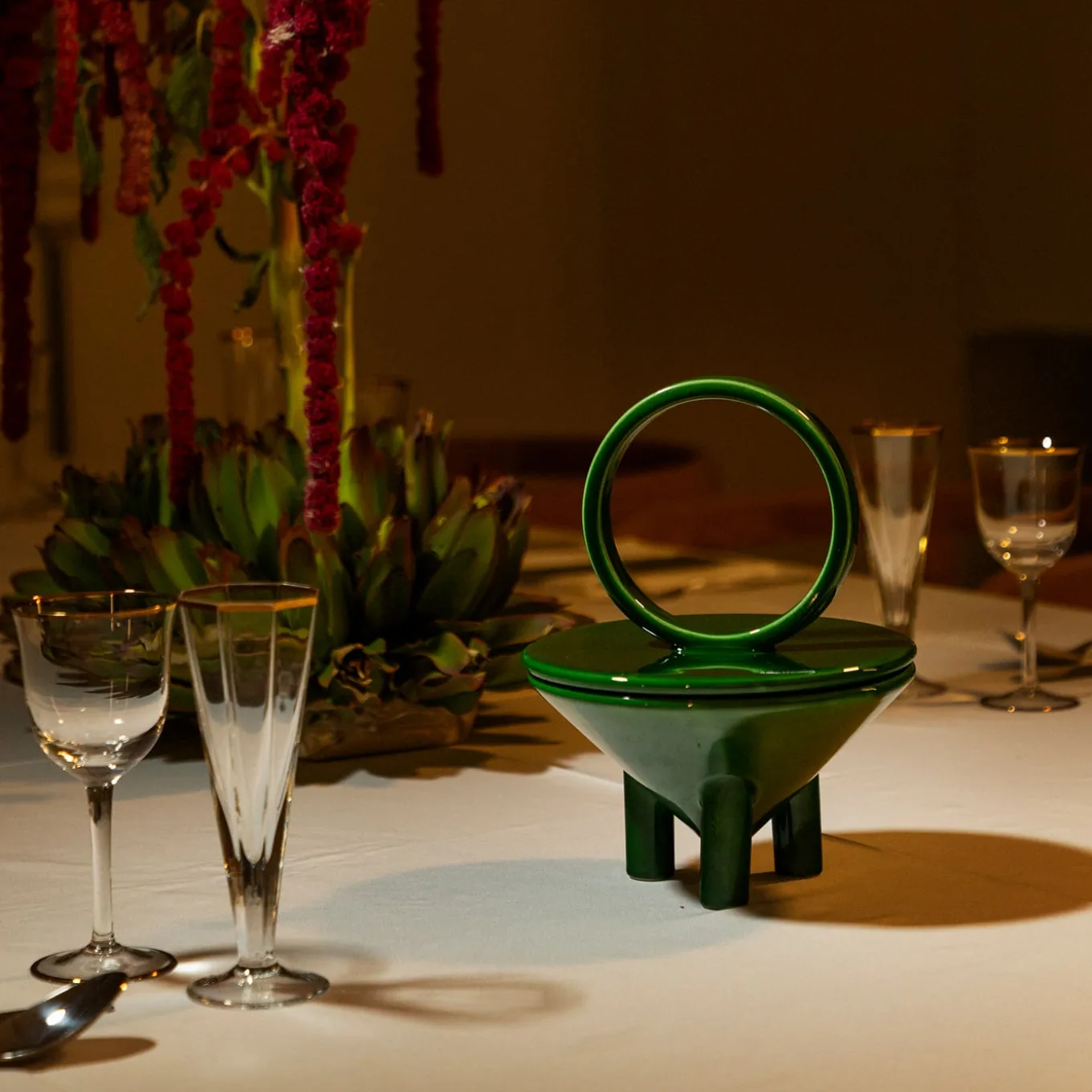 Candela in Ceramica Verde Erba Drop