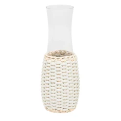 Caraffa Dijon in pelle bianca e rattan