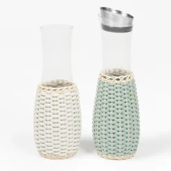 Caraffa Dijon in pelle bianca e rattan