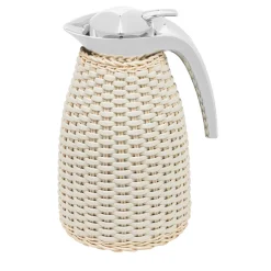 Caraffa termica Arles in pelle bianca e rattan
