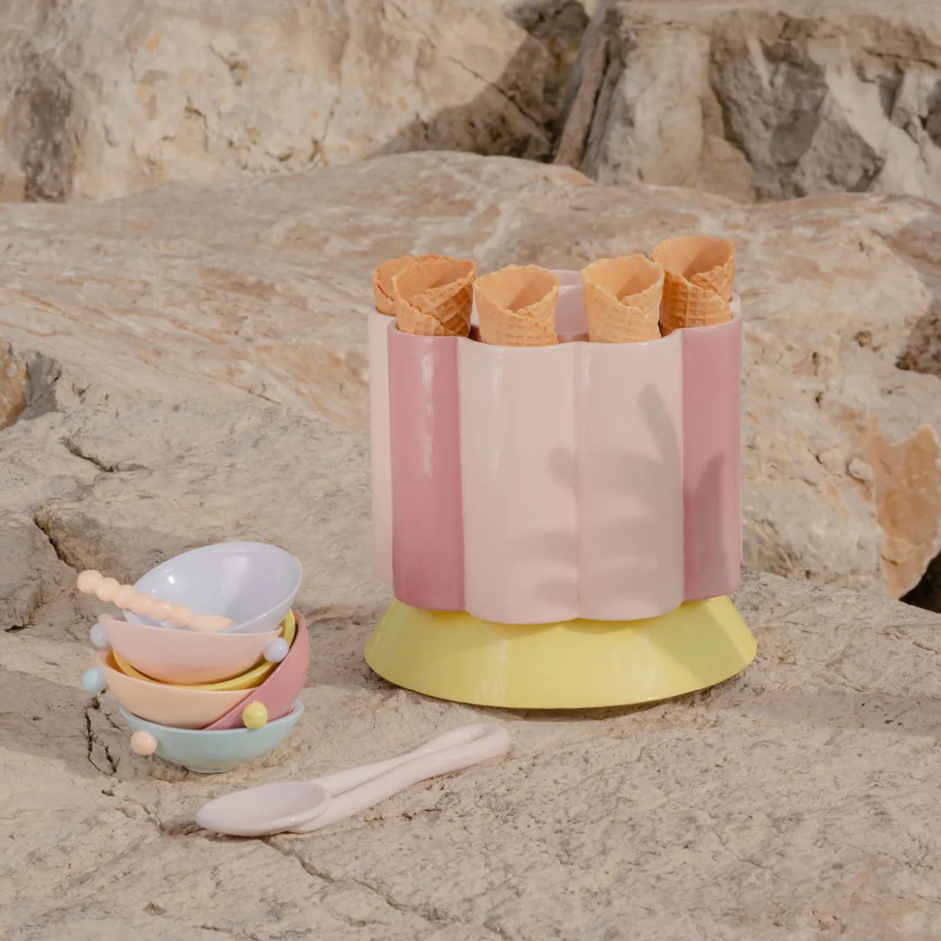 Carosello Coppa grande in ceramica multicolore per gelato