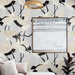 Carta da Parati Asiatica con Airone Grigio