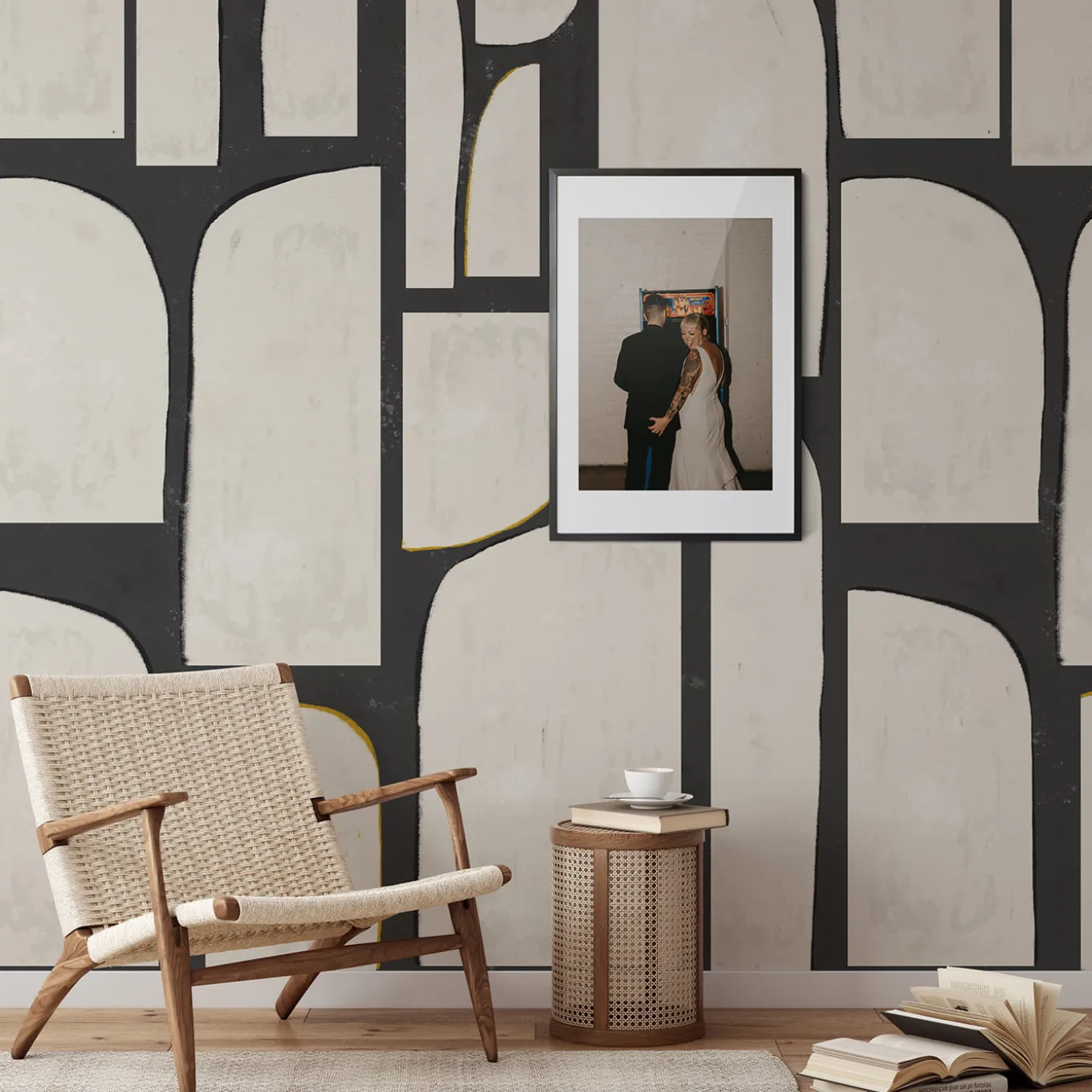 Carta da parati astratta extra large in bianco e nero