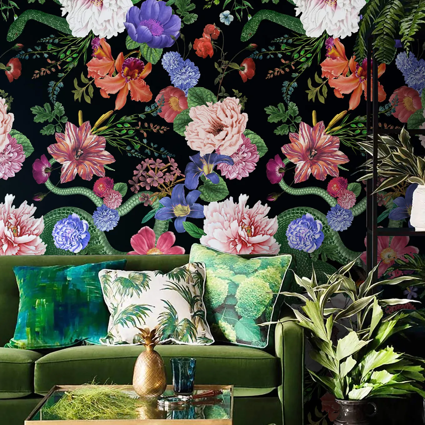 Carta da Parati Botanica Floreale Scura