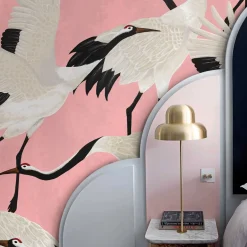 Carta da Parati con Airone Rosa