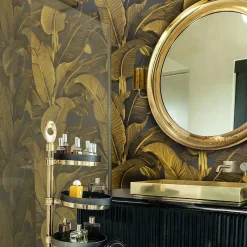 Carta da parati con foglie di banano dorate