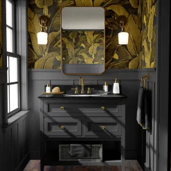 Carta da parati con foglie di banano dorate