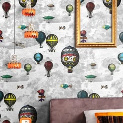 Carta da Parati con Mongolfiere e Nuvole
