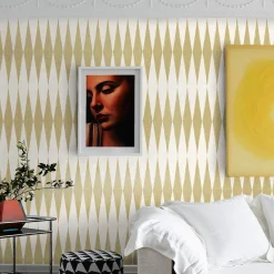 Carta da Parati Etnica Retro Gialla e Bianca