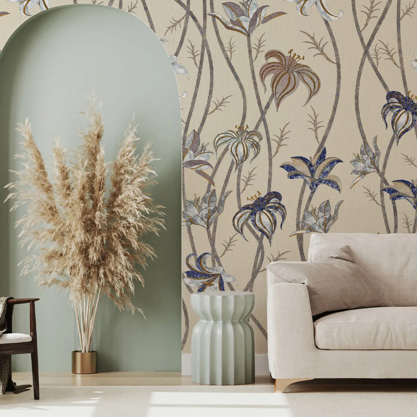 Carta da parati Fiori Caffelatte