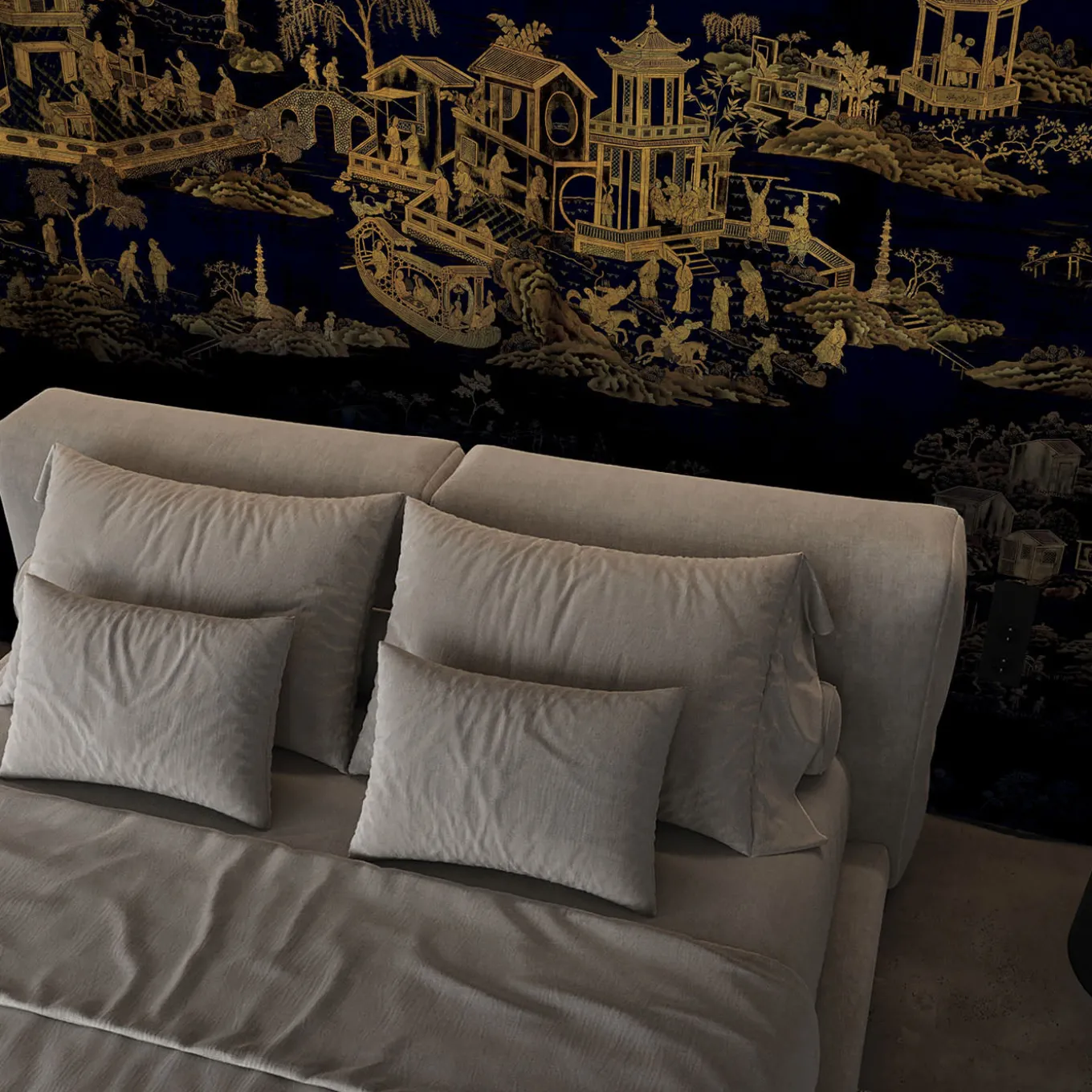 Carta da parati Japanese Toile gialla e nera