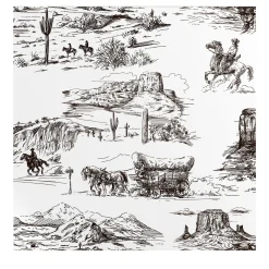 Carta da Parati Marrone e Bianca Western in Stile Fumetto Retrò