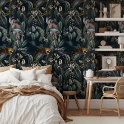 Carta da parati scura della giungla selvaggia tropicale