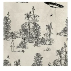 Carta da Parati Toile de Jouy Nera con Alien Abduction