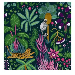 Carta da Parati Tropicale Colorata con Giungla Scura