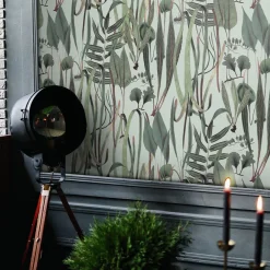 Carta da Parati Verde Botanica Vintage con Erbe