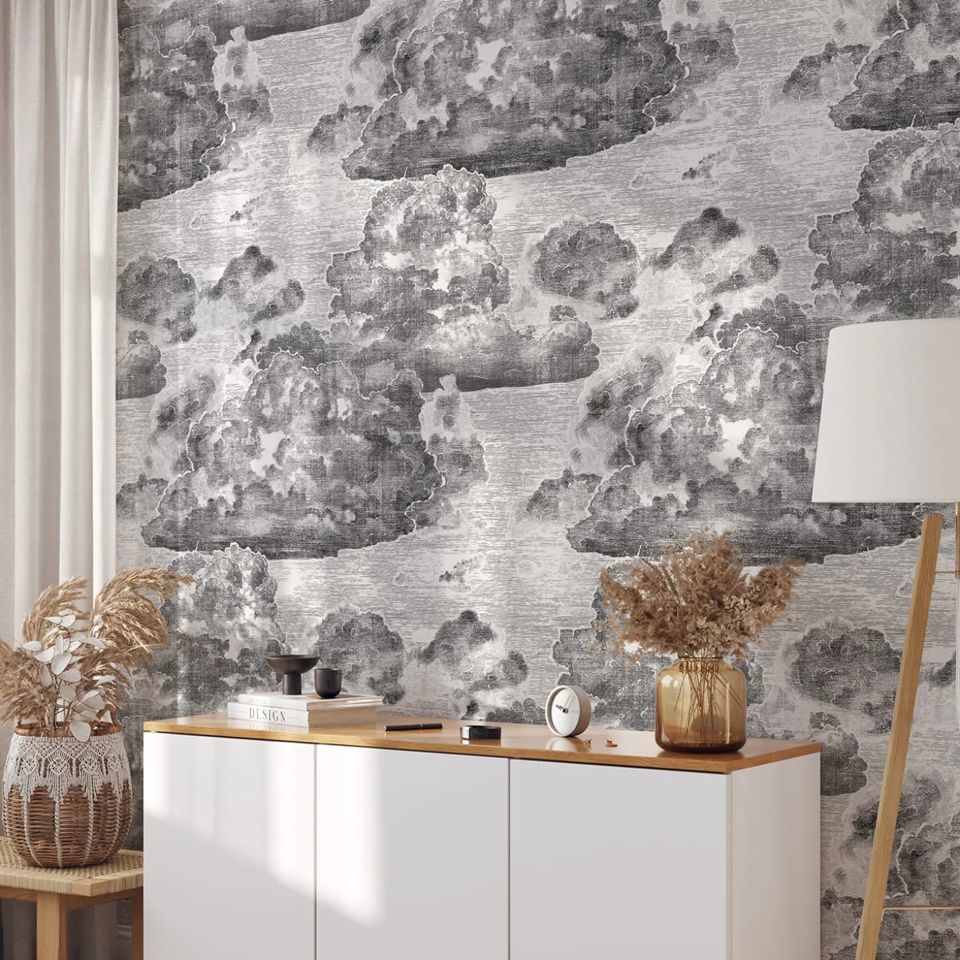 Carta da parati vintage con nuvole nere