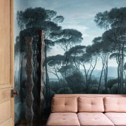 Carta da Parati Vintage con Alberi Blu