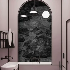 Carta da Parati Vintage Nera con Nuvole